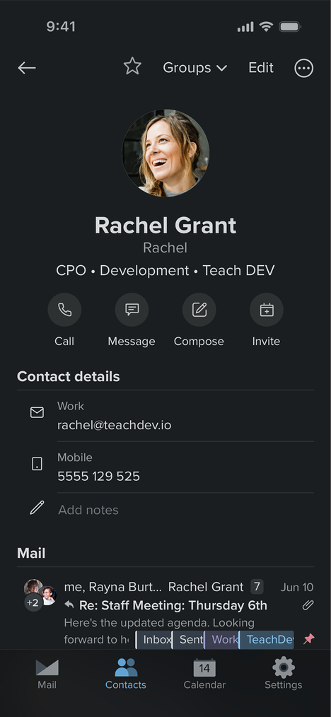 Screenshot of the Fastmail contacts app