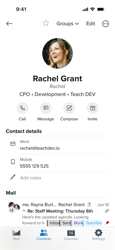 Screenshot of the Fastmail contacts app