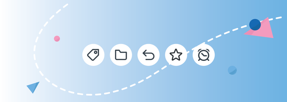 Fastmail feature icons on a light blue background