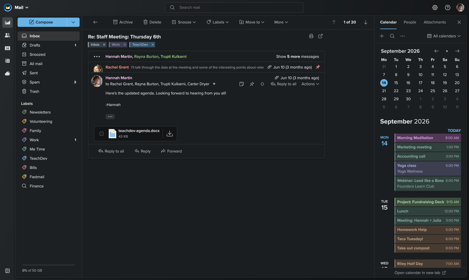 Screenshot of the Fastmail mail app