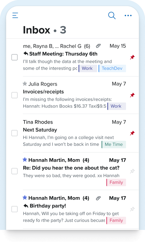 Screenshot of the Fastmail mail app