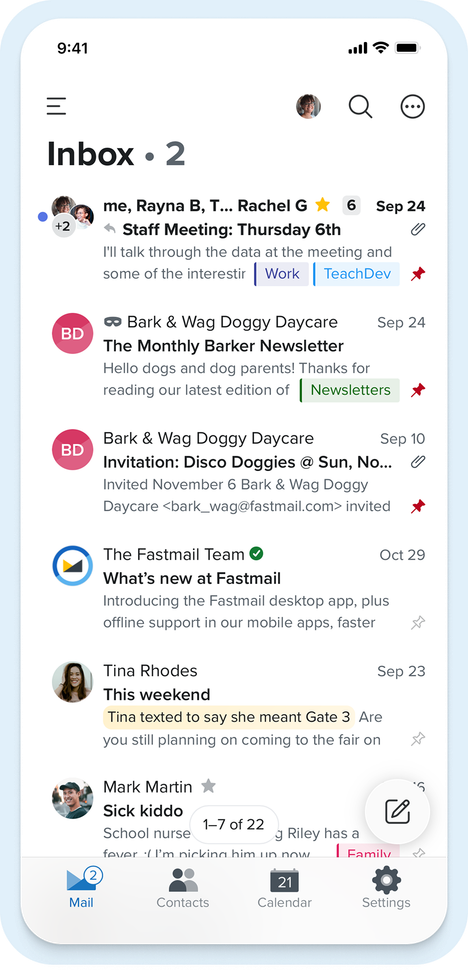 Screenshot of the Fastmail mail app
